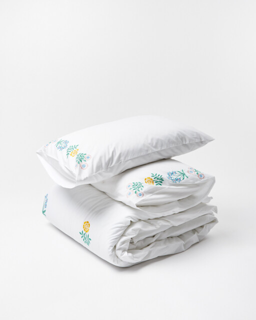 Floral White Double Duvet & Pillowcases Bed Linen Set