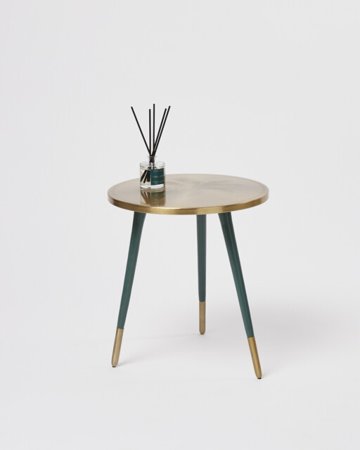 Palm Etched Gold Tone Round Side Table