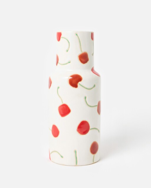 Cherries White Ceramic Vase