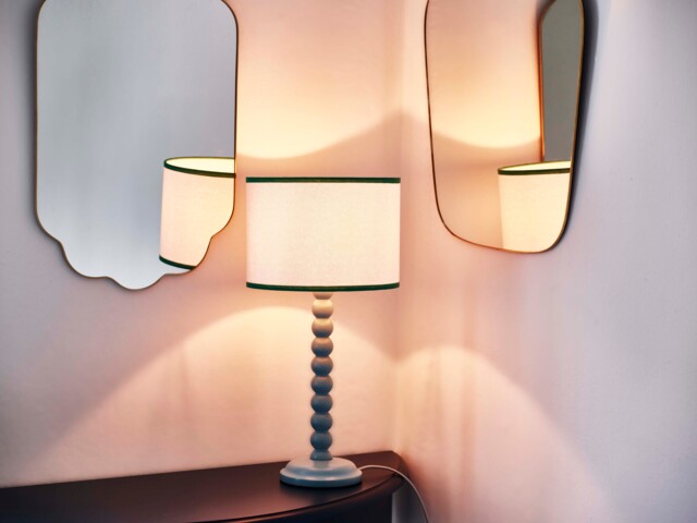 Bobbin Blue Wooden Desk Table Lamp by Oliver Bonas