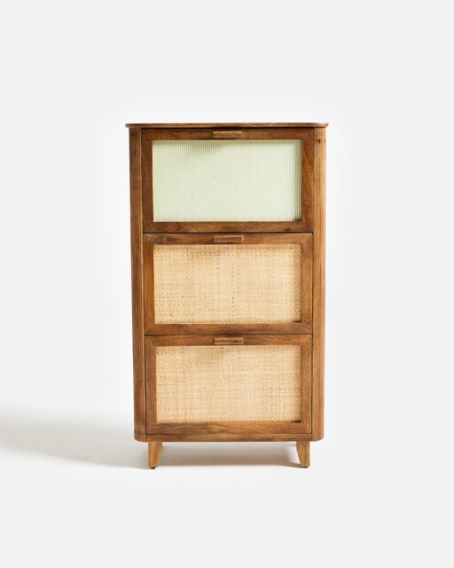Tinta Green Stripe Mango Wood Shoe Cabinet