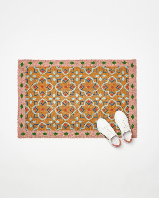 Tile Bordered Pink Doormat Large