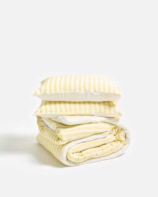 Yellow Muslin Striped Cotton Duvet Cover Set King