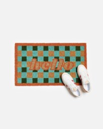 Blue & Green Check Hello Doormat