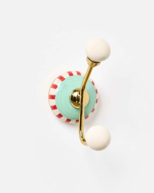 Green Stripe Ceramic Double Wall Coat Hook