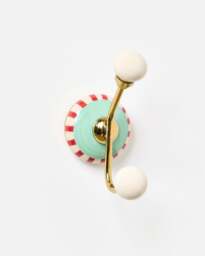 Green Stripe Ceramic Double Wall Coat Hook