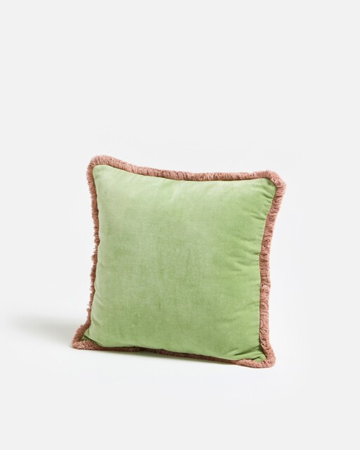 Issey Light Green Velvet Fringed Cushion Cover 45x45cm