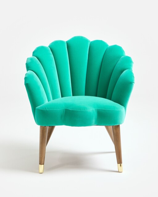 Flora Scalloped Teal Green Velvet Armchair