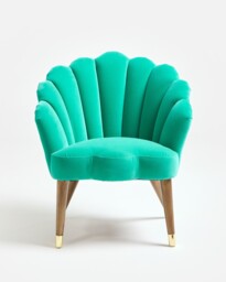 Flora Scalloped Teal Green Velvet Armchair