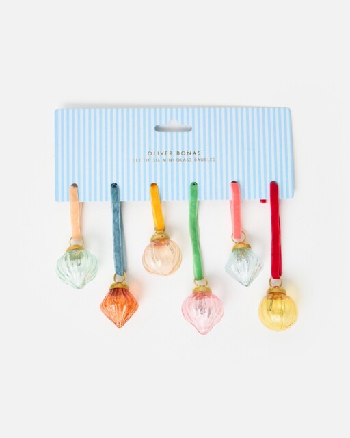 Multicoloured Mini Glass Baubles Set of Six