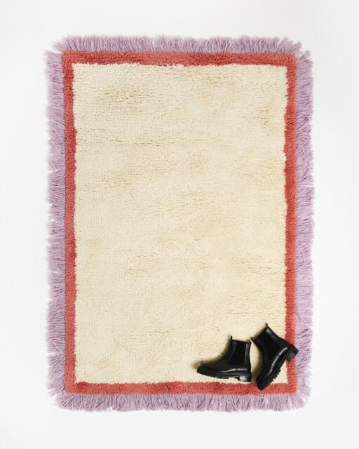 Danton Purple Fringed White Fluffy Rug 180x120cm