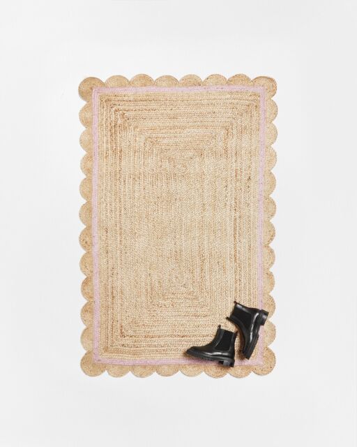 Scalloped Jute Pink Border Rug 180x120cm