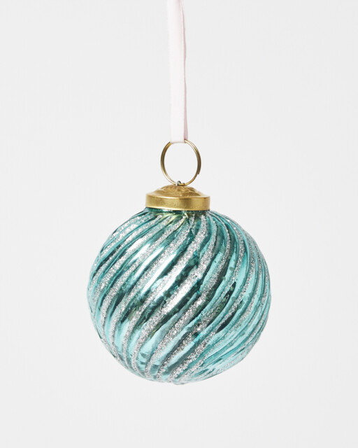 Recycled Glass Green Swirl Christmas Bauble Decoration