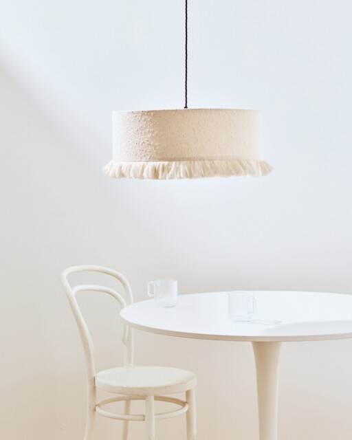 Alma White Boucle Tassel Lamp Shade