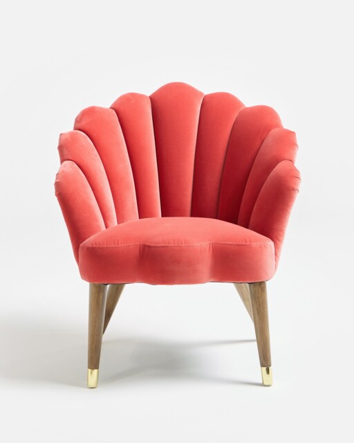 Flora Scalloped Coral Orange Velvet Armchair