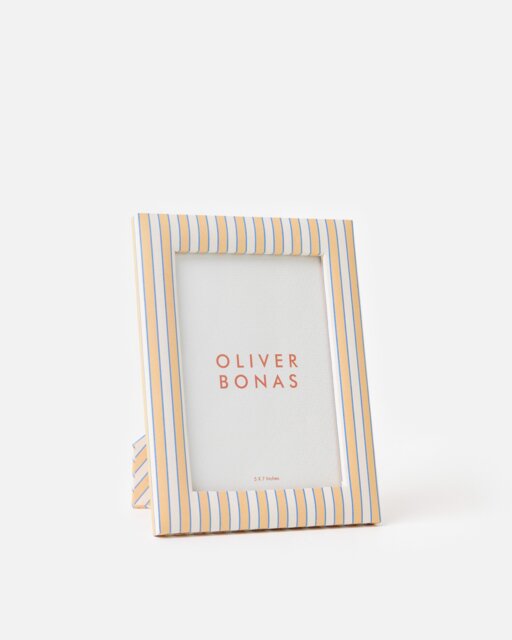 "Agnes Blue & Orange Pinstripe Photo Frame 5x7"""