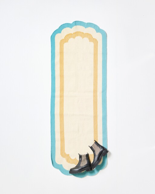 Blue Scalloped Border Long Runner Rug 200x73cm