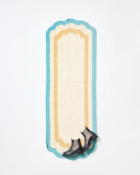 Blue Scalloped Border Long Runner Rug 200x73cm