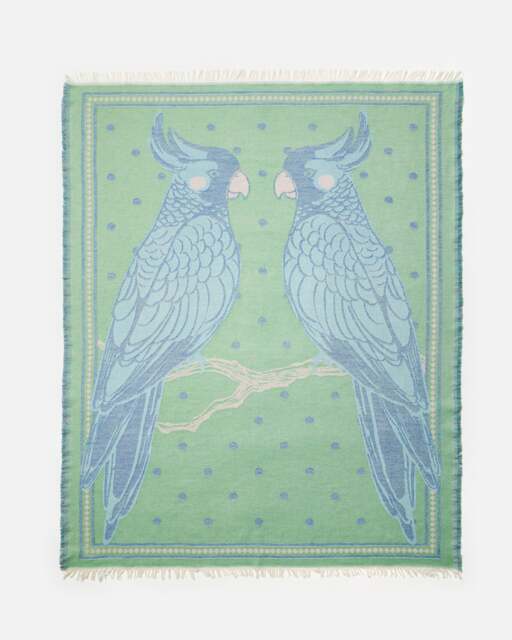 Blue & Green Polka Dot Bird Jaquard Throw