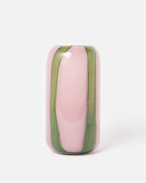 Clara Pink & Green Stripe Glass Vase