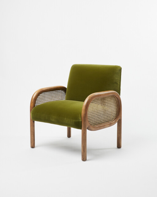 Loha Green Velvet & Rattan Armchair