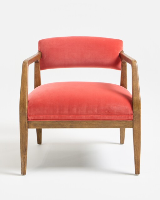 Payen Coral Red Velvet & Rubberwood Accent Chair