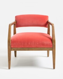 Payen Coral Red Velvet & Rubberwood Accent Chair