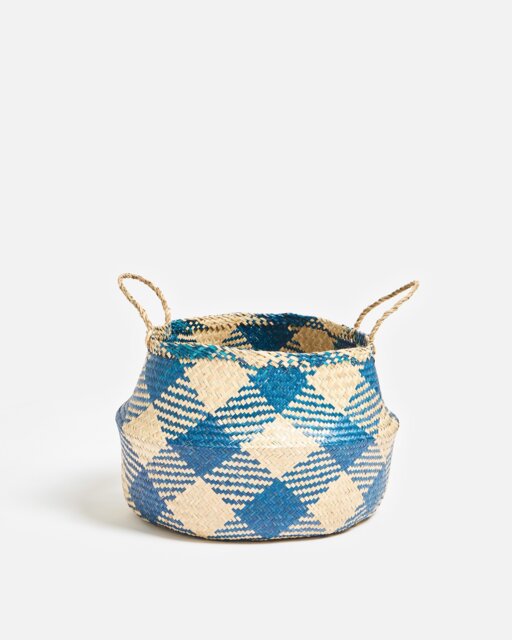 Blue Seagrass Dogtooth Storage Basket