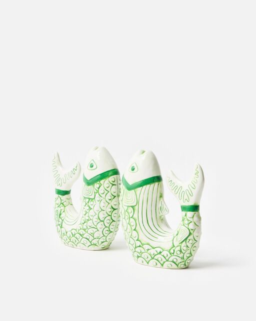 Green & White Ceramic Fish Book Ends