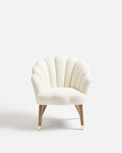 Flora Scalloped White Boucle Armchair