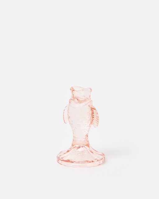 Fish Pink Glass Candlestick Holder