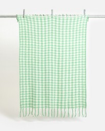 Green & White Houndstooth Knitted Throw