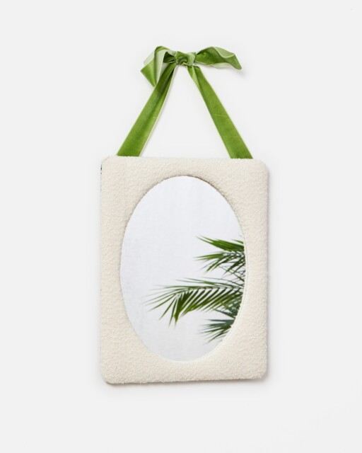 Remmy Green Velvet Bow Hanging Cream Mirror