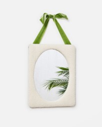 Remmy Green Velvet Bow Hanging Cream Mirror