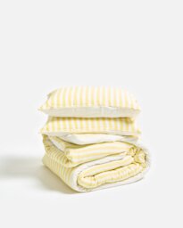 Yellow Muslin Striped Duvet Cover Set Double