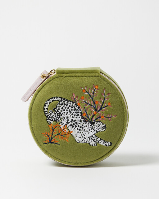Snow Leopard Green Round Jewellery Box