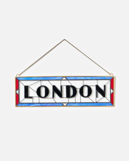 Blue & Red London Stained Glass Wall Art