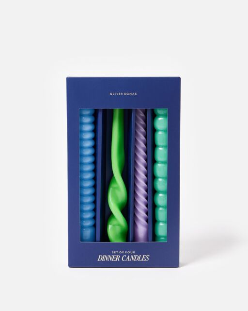 Blue Twirls & Swirls Dinner Candles Set of Four