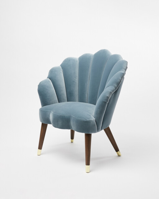 Flora Scalloped Duck Egg Blue Velvet Armchair