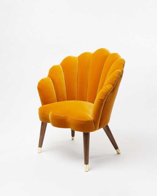 Flora Scalloped Mustard Yellow Velvet Armchair