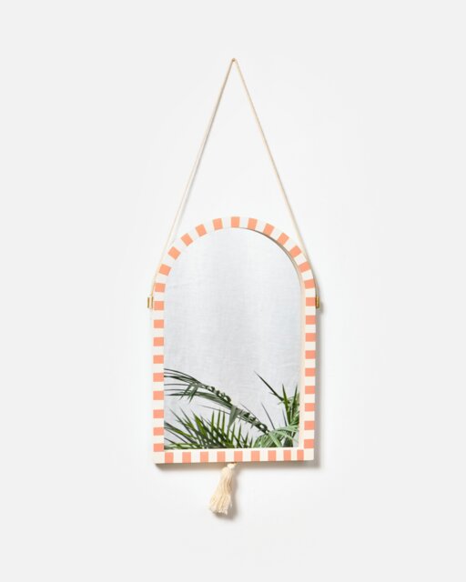 Wooden Striped Tassel Wall Mirror