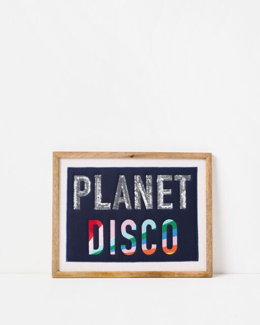 Planet Disco Blue Sequin Framed Wall Art