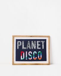 Planet Disco Blue Sequin Framed Wall Art