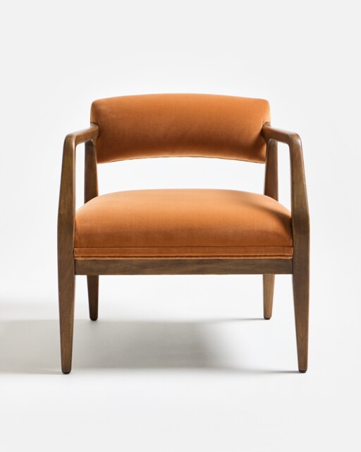 Payen Caramel Velvet & Rubberwood Accent Chair