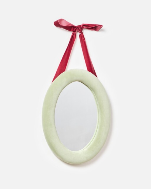 Cassis Red Velvet Bow Oval Green Hanging Mirror
