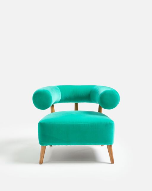 Musa Teal Green Velvet Bolster Accent Chair