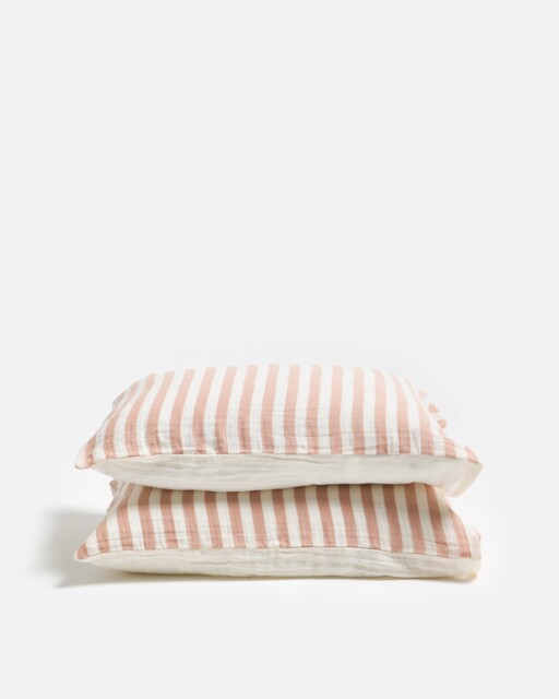 Pink Muslin Striped Pillowcases Set of Two