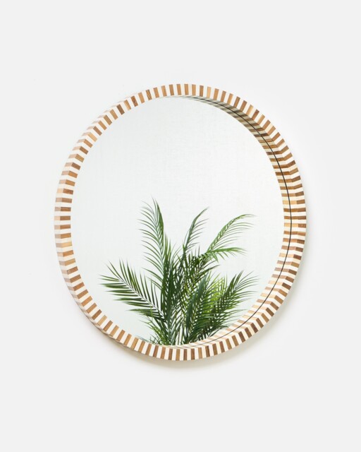 Rayas Striped Wooden Round Mirror