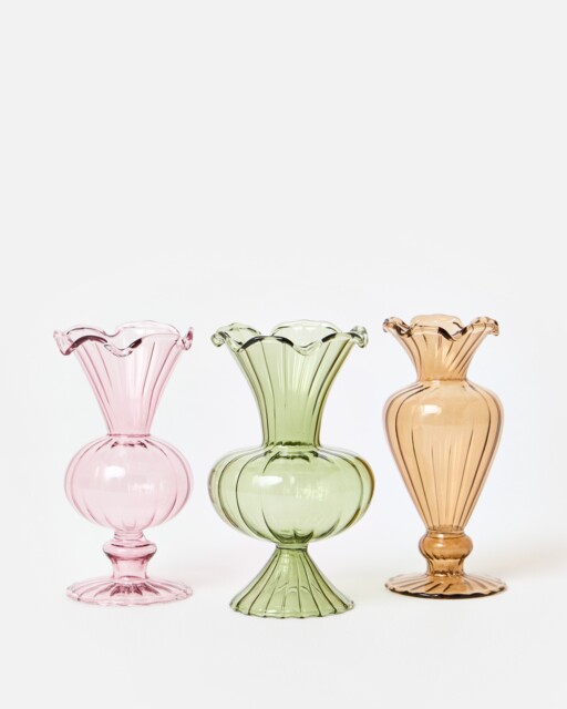 Carly Glass Ribbed Bud Vase Set of Three
