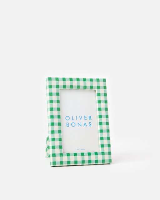 "Agnes Green & White Gingham Photo Frame 4x6"""